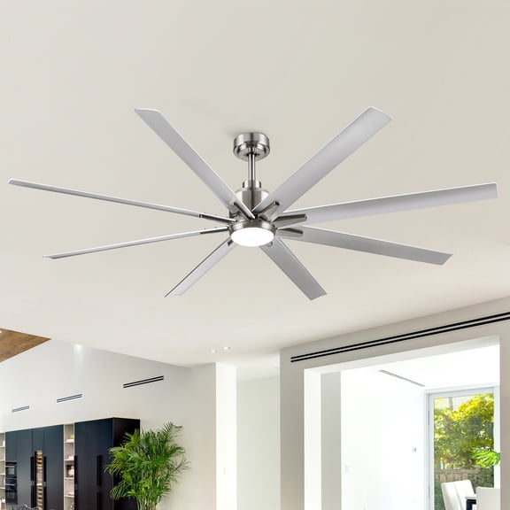 Wellspeed 72 inch Outdoor Ceiling Fan and Remote,Industrial Large Brushed Nickel 8 Blades Fandelier,Reversible 6 Speeds,Dimmable Led Fan with APP .