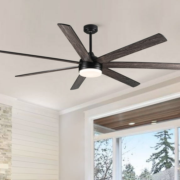 Wellspeed 72 in. Farmhouse Indoor Matte Black Ceiling Fan Light with 7 Wood Grain Blades