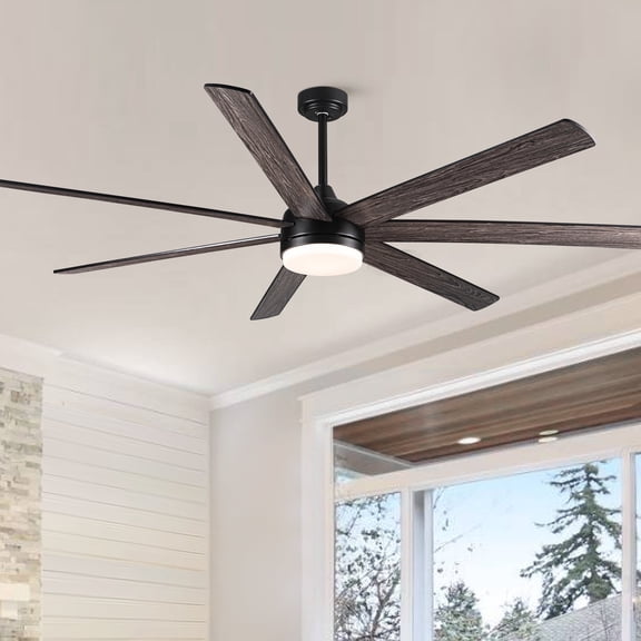 Wellspeed 72 in. Farmhouse Indoor Matte Black Ceiling Fan Light with 7 Wood Grain Blades