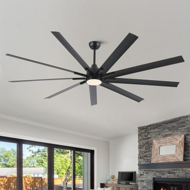 Wellspeed 84 inch Ceiling Fan, Modern, Industrial, Indoor Room/Outdoor, Large Black, with 9 Blades