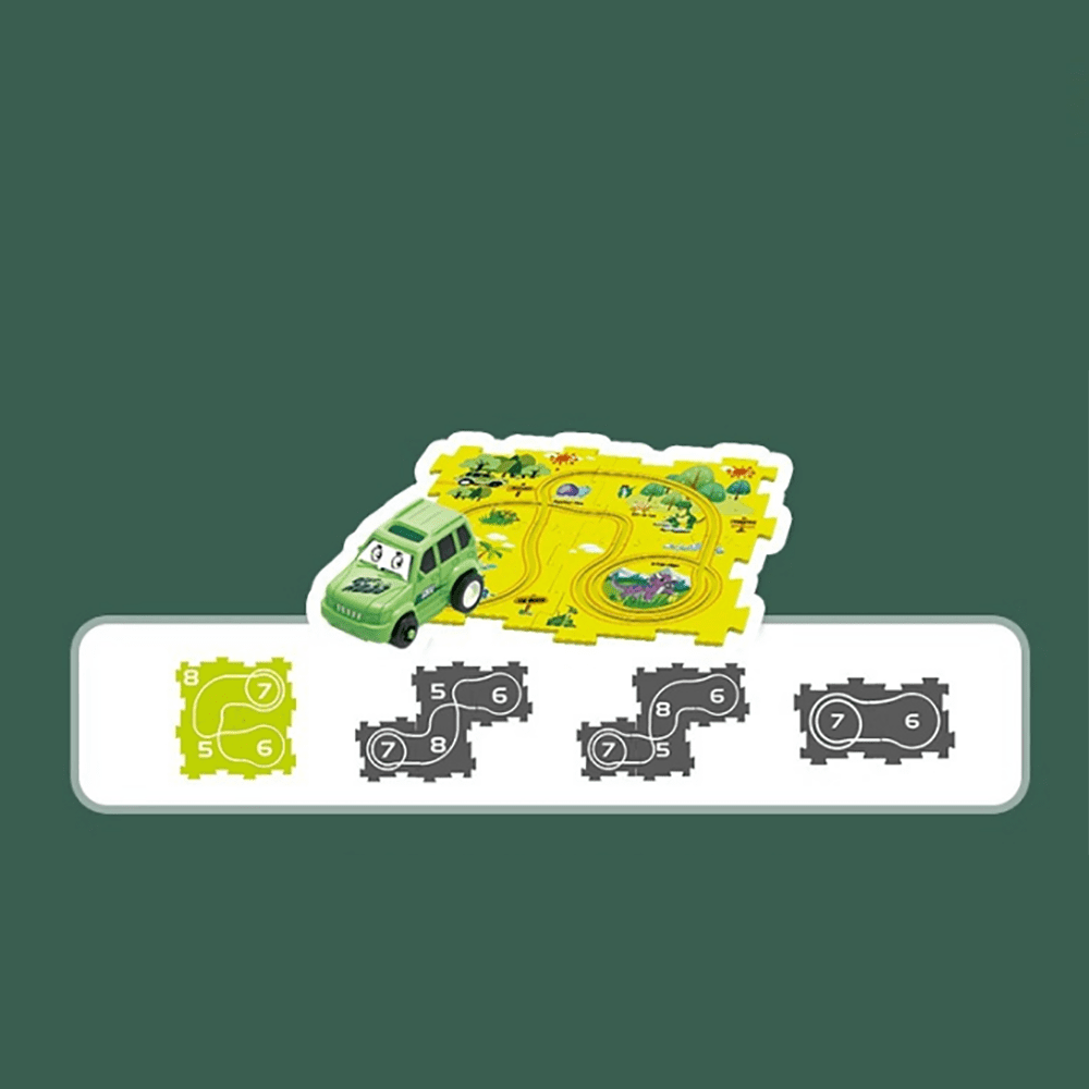 Welltop 25 PCS Kids Puzzle Track Play Set w/ Cute Car, DIY Dinosaur