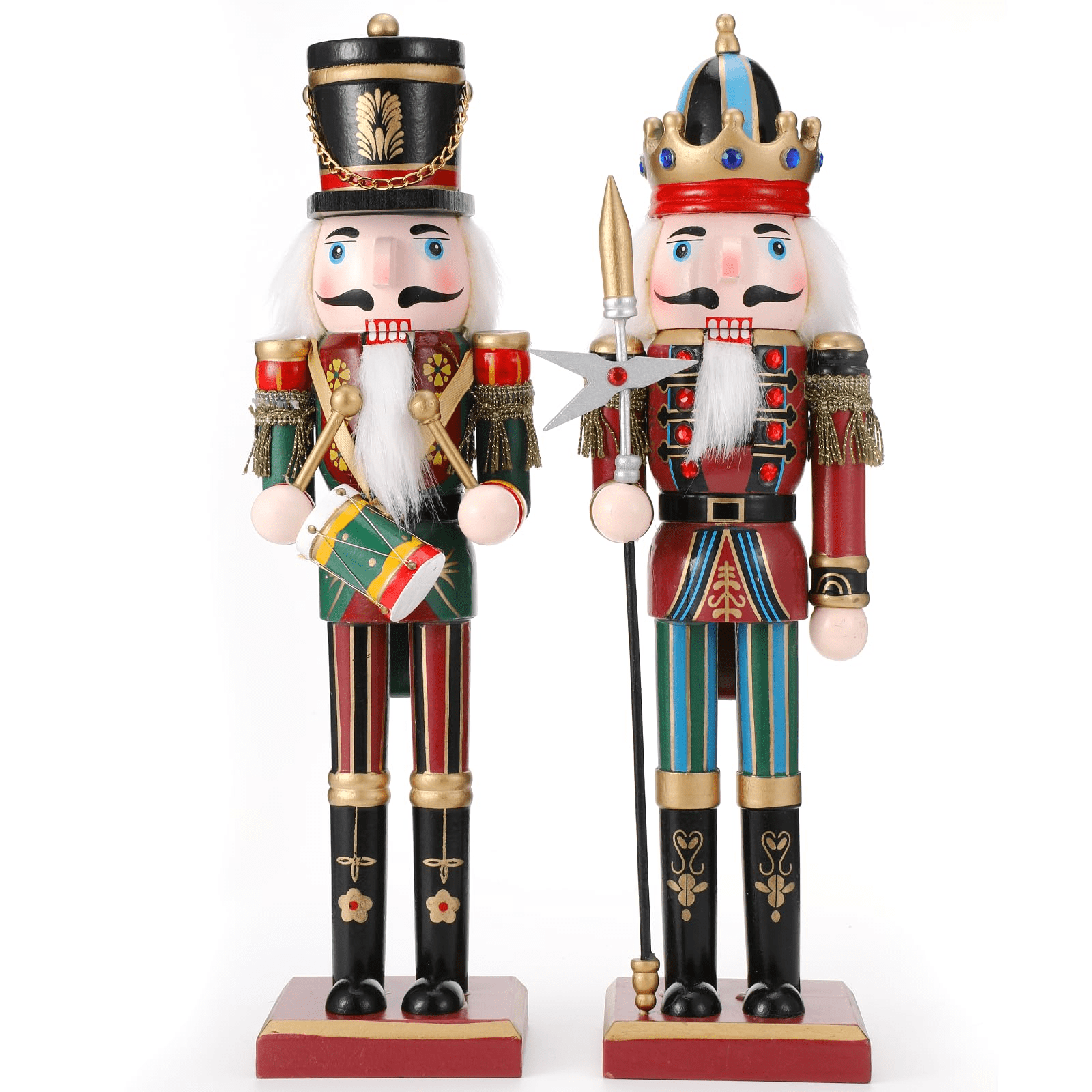 Welltop 2Pcs Christmas Nutcracker Figures, 14 Inch Wooden Nutcracker