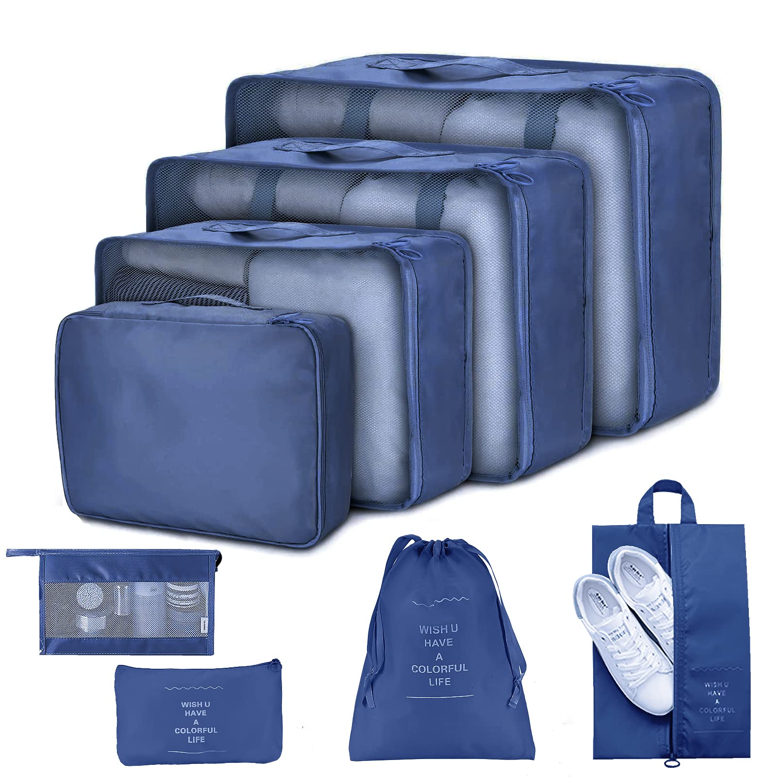 Welltop 8 Piece Packing Cubes for Travel, Foldable Luggage Organizer