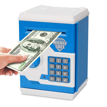 Revanom Electronic Piggy Bank ATM - Password Lock Money Bank For Kids, Auto-Feed Cash Slot & Coin Box, Red
