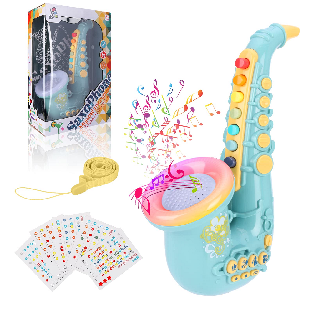 Welltop Kids Saxophone Toy w/ Lights and Sound, Mini 8 Note Saxophone