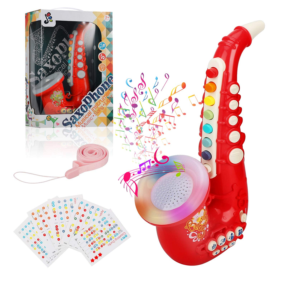 Welltop Kids Saxophone Toy w/ Lights and Sound, Mini 8 Note Saxophone ...