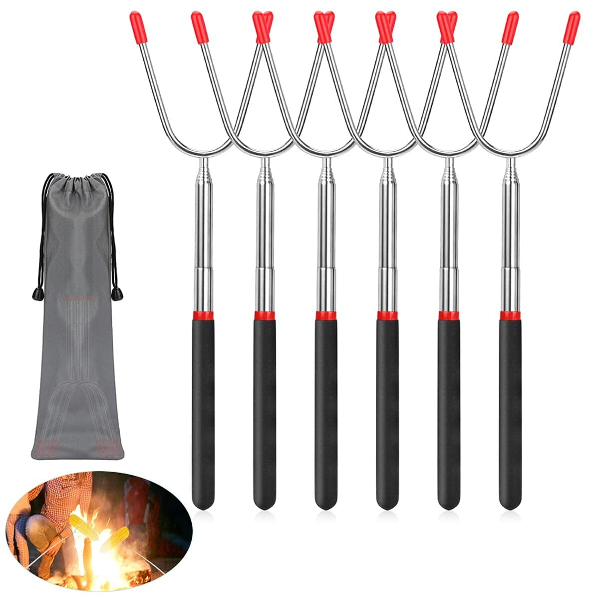 Welltop Pack of 6 barbecue skewers, extendable extra long, 88 cm
