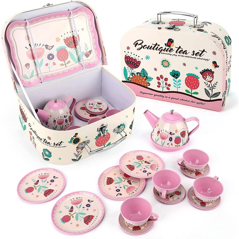 Welltop Pretend Play Tea Set Toys with Large Capacity Carry Case