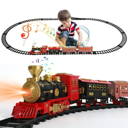 Welltop Rechargeable Train Toy Set for Boys Girls, Electric Train Set w/ 3 Way Steam, Christmas Toy Train for Kids 3-8 Years