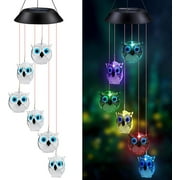Welltop Solar Wind Chimes, Owl LED Solar Powered Wind Chimes Lamp Color Changing Waterproof Garden Chimes with Hook for Outdoor Indoor Patio Yard