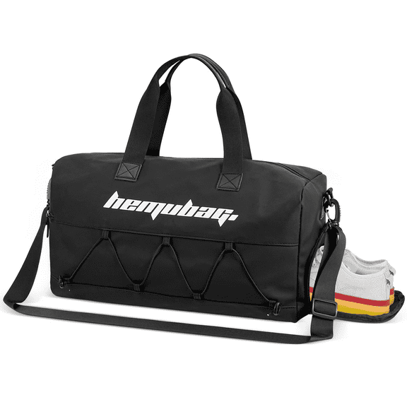 Welltop Unisex Travel Duffel Bag with Shoes Compartment Wet Pocket, Durable Sports Gym Bag Weekender Bag for Airplane Yoga Swimming, Black