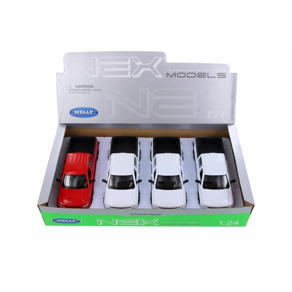 Welly 2017 Chevrolet Silverado Pickup Truck Diecast Car Set - Box of 4 1/24 Scale Diecast Model Cars, Assorted Colors