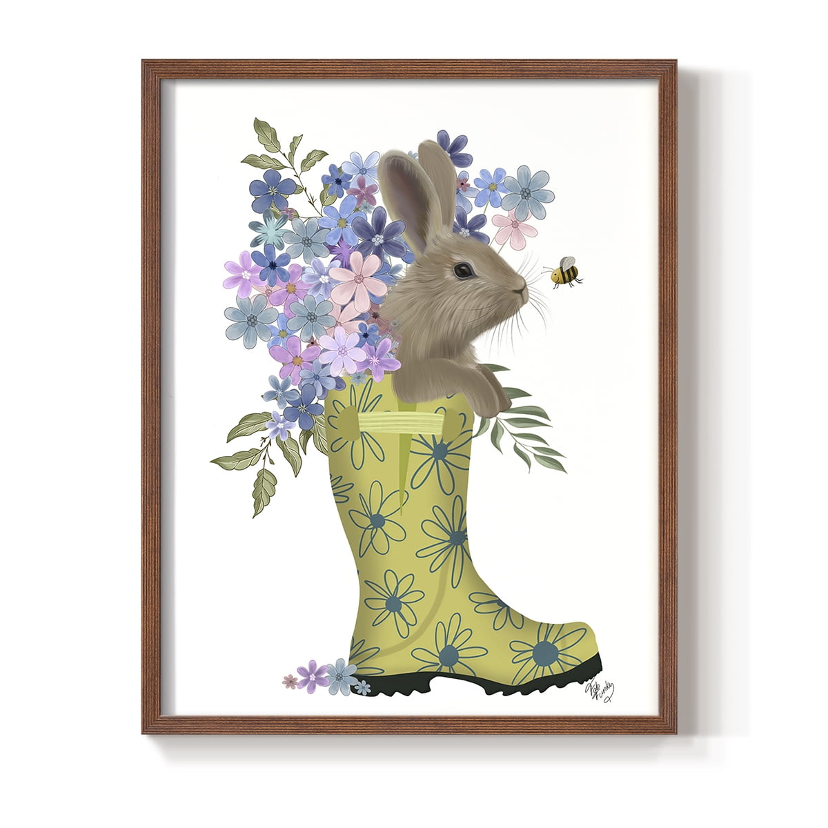 Welly Bunny And Bee Framed Print in Brown Solid Wood 8 x 10 Framed Print