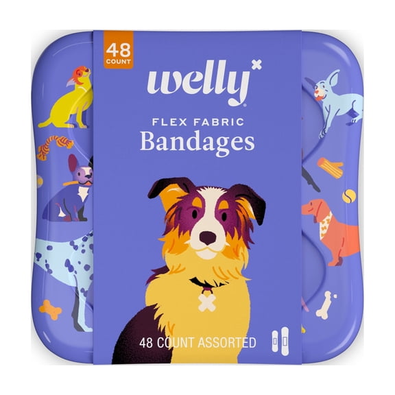 Welly Flex Fabric Adhesive Bandages, Assorted Dogs Patterns, 48 Count