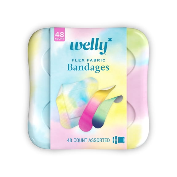 Welly Flex Fabric Adhesive Bandages, Assorted Colorwash Patterns, 48 Count