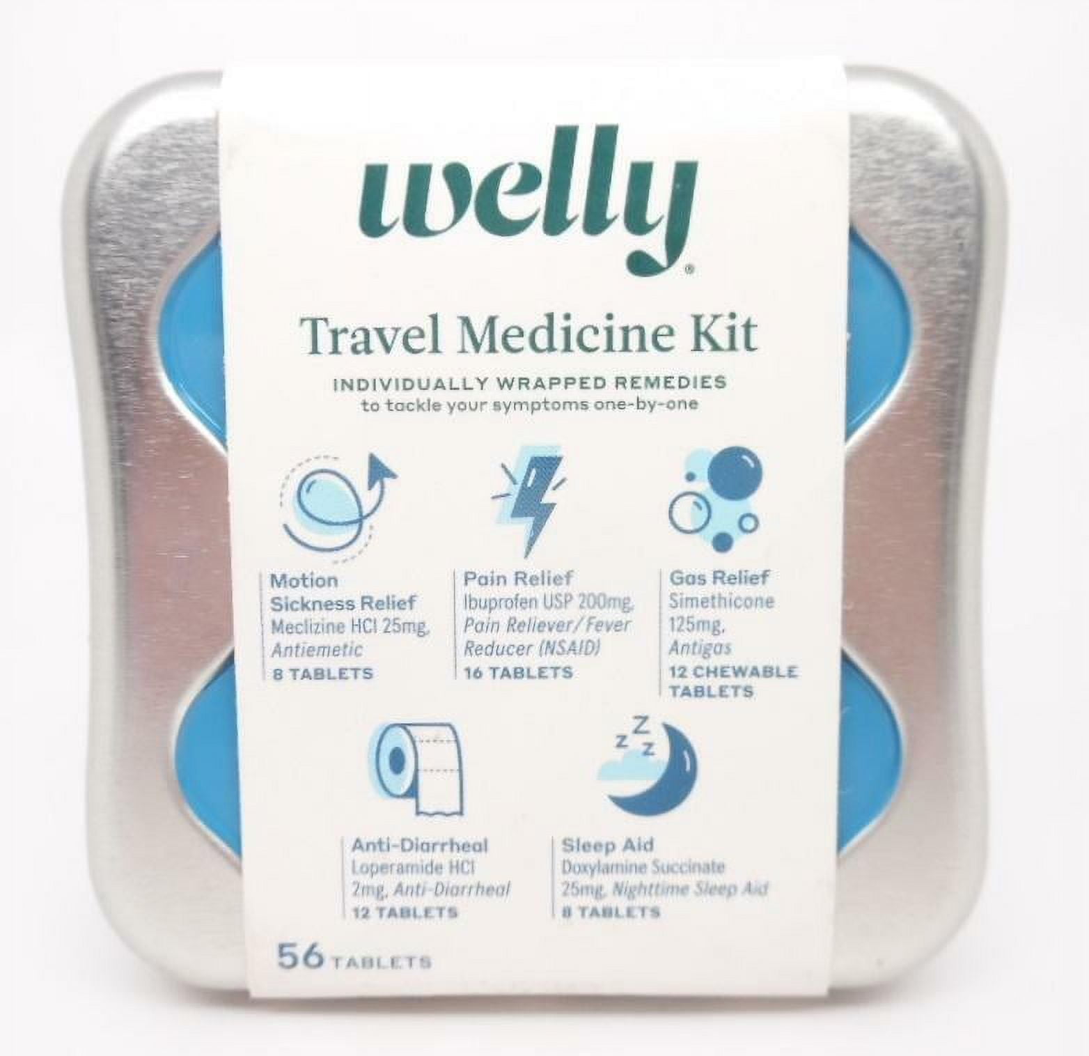 Welly Travel Medicine Kit Motion Sickness, Pain Relief, AntiDiarrheal