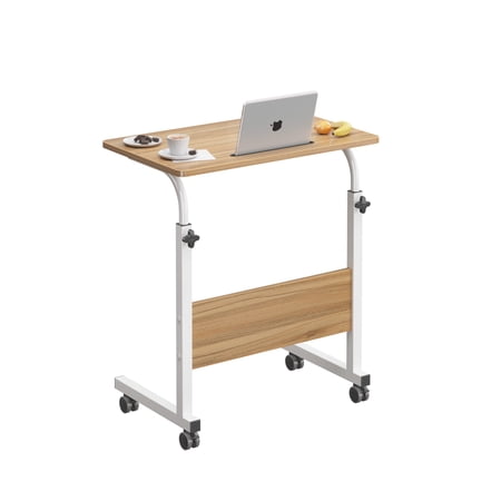 Wellynap 23.6"L Indoor Mobile Side Table, Height Adjustable Laptop Computer Stand with Tablet Slot - Oak