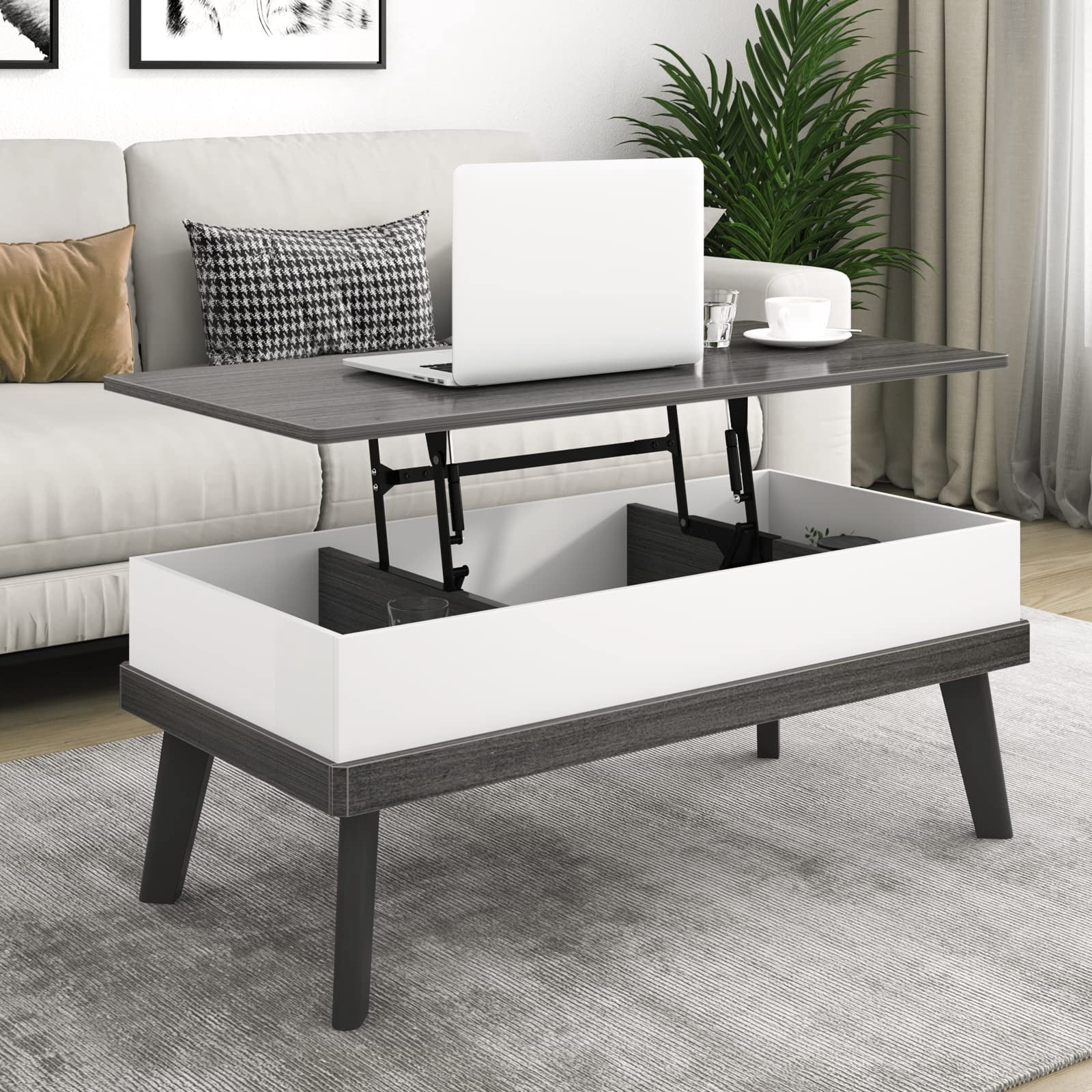 Wellynap 39.4"L LiftTop Coffee Table, Rectangle Wooden Coffee Table with Storage Space Dark