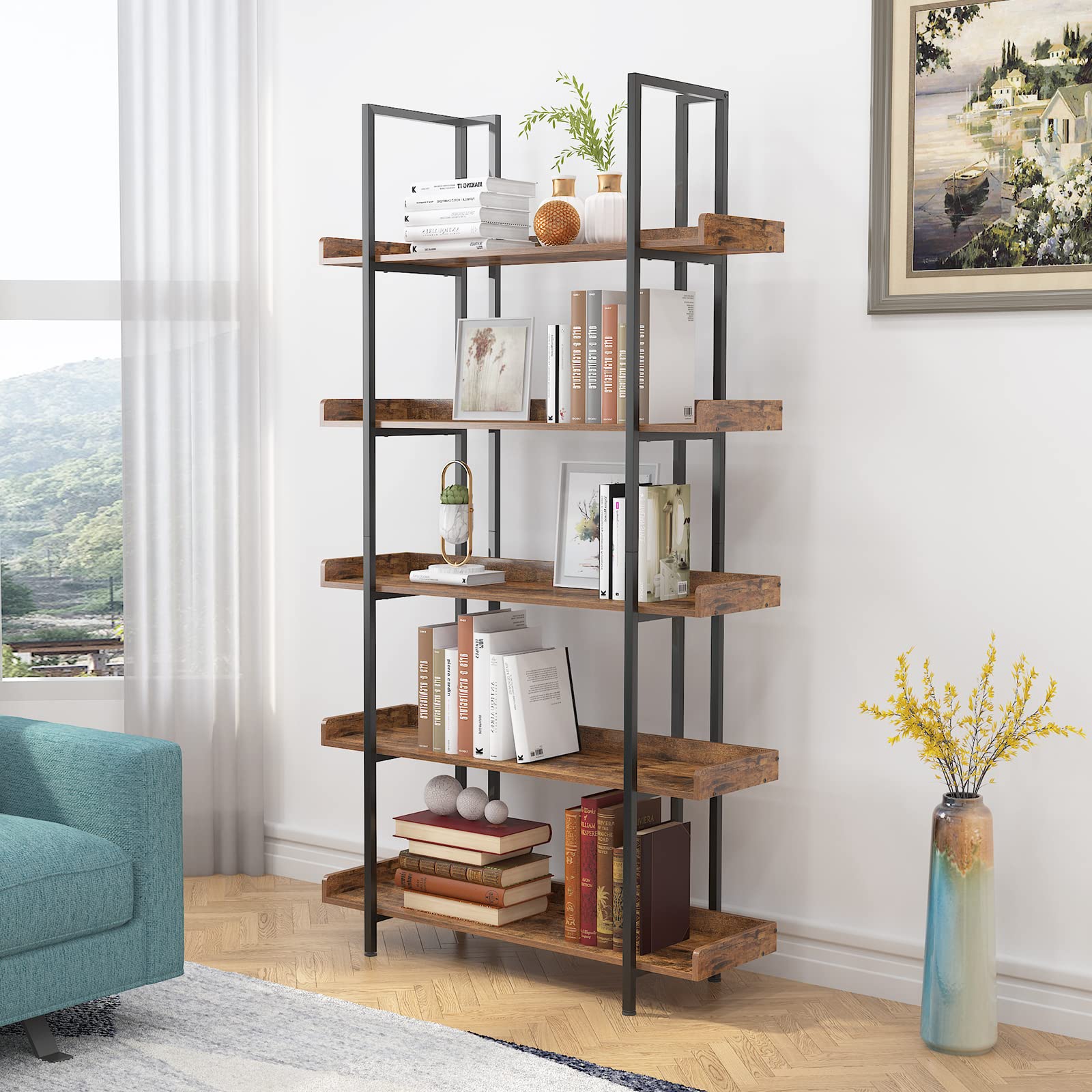 Wellynap 40.8"L Storage Rack, 5Tier Free Standing Display Shelf Book