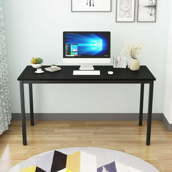 Wellynap 55.1" Black Computer Desk, Large Size Home Office Desk Table for Home Office Work, Study, and Gaming TechL Series