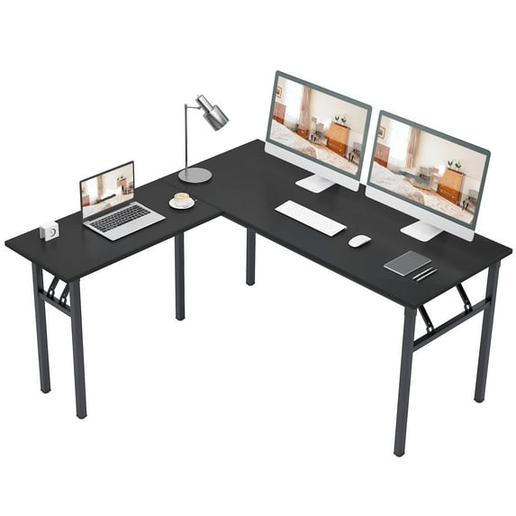 Wellynap 55" Folding L-Shaped Computer Desk, Large Corner Desk for Home & Office - Black