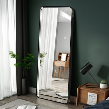 Wellynap 64.2" Rectangle Full Length Mirror with Led Lights, Wall/Floor Mounted with Bracket, Black