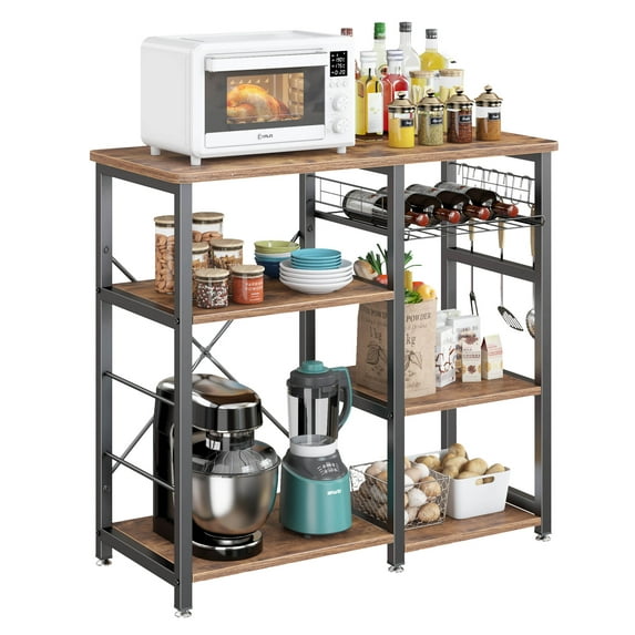 Wellynap Kitchen Baker's Rack, Coffee Bar Cabinet, Microwave Stand 3-Tier Bakers Racks for Kitchens with Storage, Vintage Brown