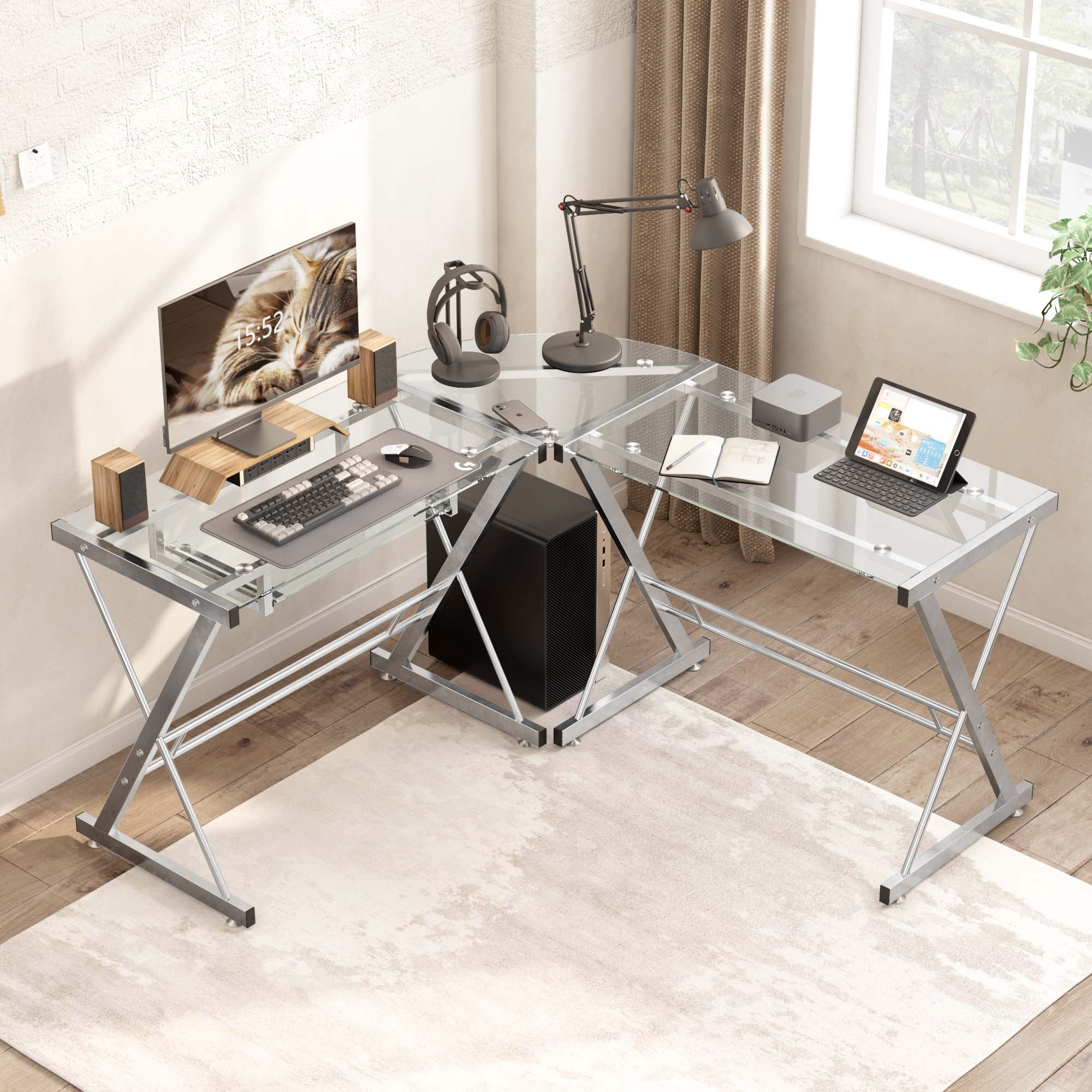 Wellynap L Shaped Glass Corner Desk 51 Corner Computer Home