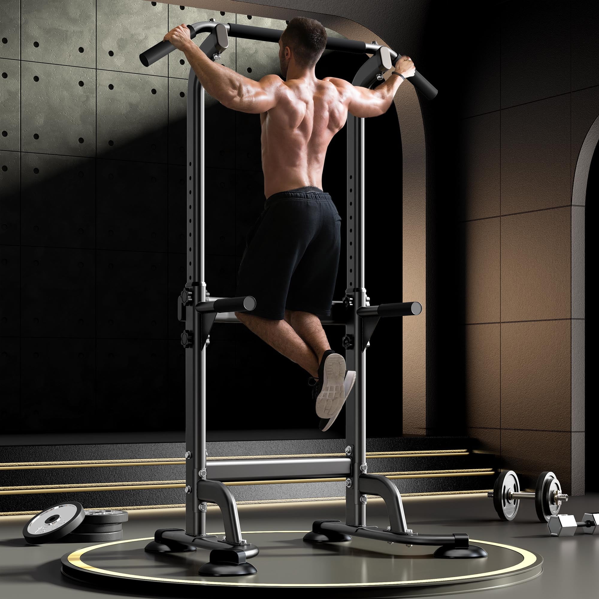 Wellynap Power Tower Pull Up Bar Adjustable Height Strength Training Equipment Black Walmart