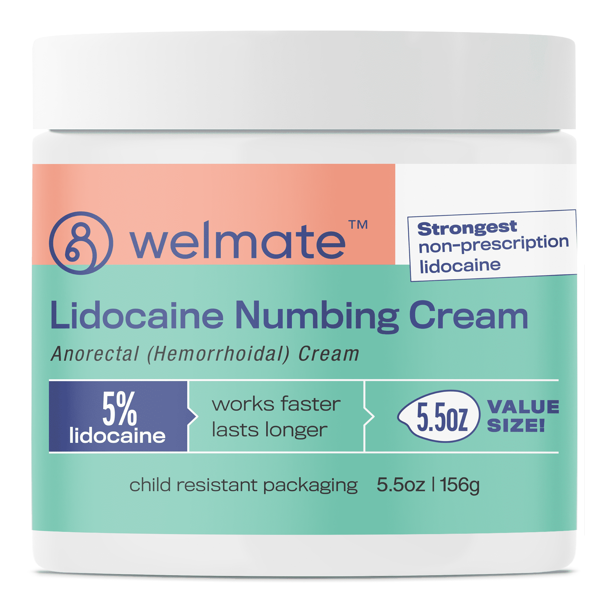 Welmate Pain Relief Cream with 5% Lidocaine and Vitamin E, 5.5oz