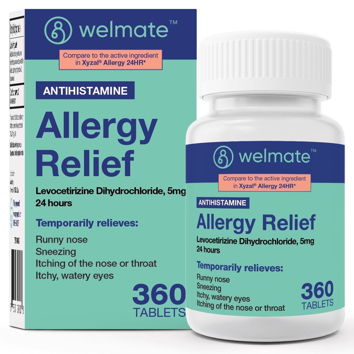 WELMATE Generic Xyzal Levocetirizine Dihydrochloride 5 mg Allergy Relief Antihistamine 24 Hour 360 Tablets