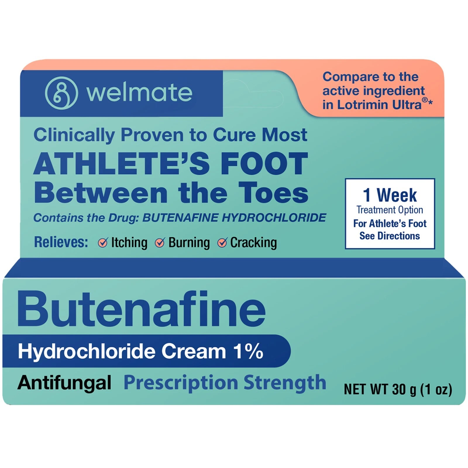 Welmate Antifungal Butenafine Hcl 1% Cream, 1Oz (Generic Lotrimin)