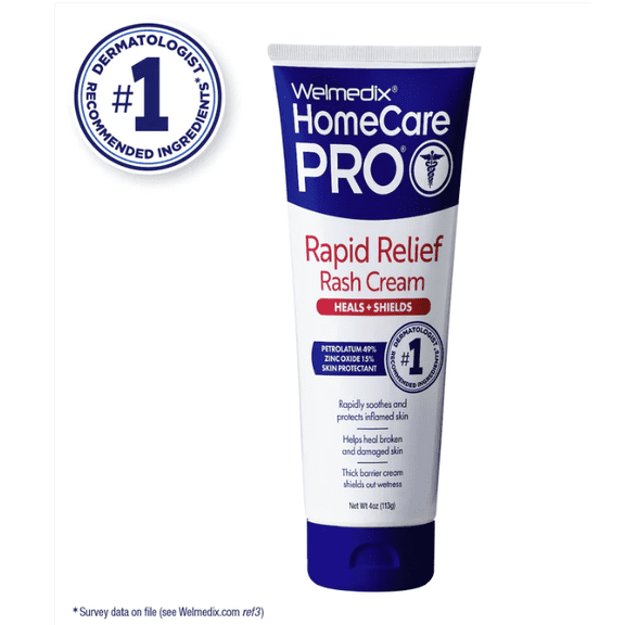 Welmedix HomeCare Pro Rapid Relief Diaper Rash Cream with Zinc Oxide, Skin Protectant for Adults & Babies with Fragile Skin - 4 oz Tube (1 Pack)