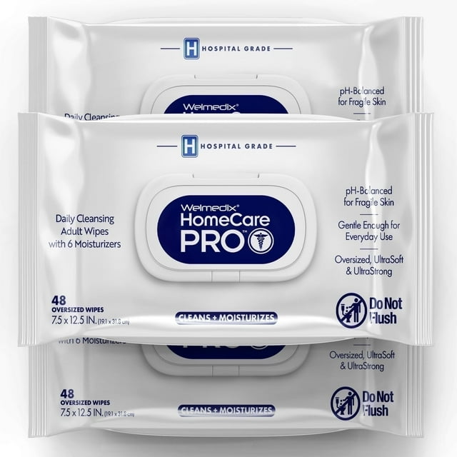Welmedix Homecare Pro Oversized Daily Cleansing Adult Wipes, No Rinse, Wet Cleansing, Bathing Wipes, Hospital Grade, pH Balanced for Fragile Skin