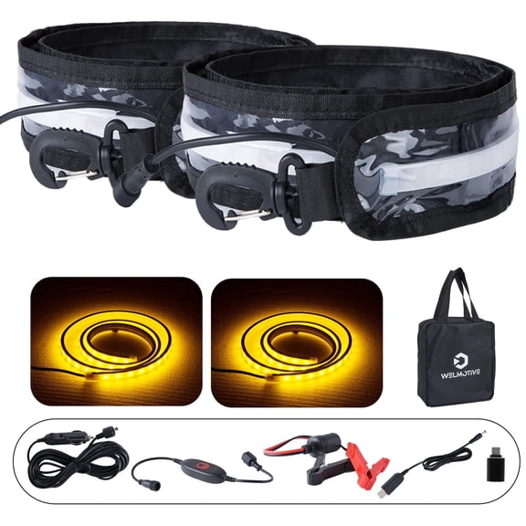 Welmotive 12V 4ft Led Light Strip Dimmable Camping Awning Light with 140 SMD 2835 LED Chips Cabinet Lights, Rv Accessories Waterproof IP67 Multi-Functional Use for Car Tent, RV(White & Amber, 2 Kit)