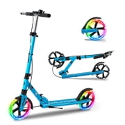 Welmotive Kick Scooter for Kids Ages 6+ Teens & Adults, with Front Handbrake and Rear Brake, Adjustable Handlebars, Big Sturdy PU flash Wheels Great Gift & Toy Blue