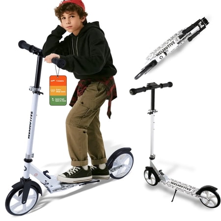 Welmotive Scooter for Kids Ages 6+, Teens & Adults, Lightweight Kick Scooter 3 Adjustable Heightand Rear Brake, Big Wheel Foldable Scooter for Indoor & Outdoor.
