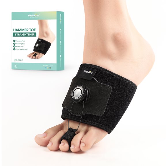 Welnove 1 Hole Hammer Toe Corrector Adjustable Straightener 2 Pack for Adult Home Night Use