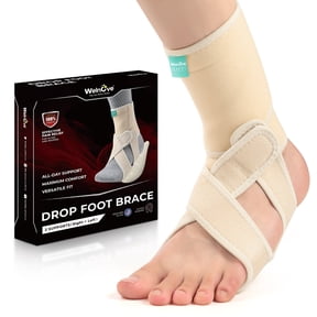 Welnove 2 Pack Drop Foot Brace with Arch SupportAFO Brace for Walking Relieve The Instability of Lower Limbs by Foot Drop, MS, TBI, Spinal Cord Injury, Cerebral Palsy(Beige, Include Left and Right)