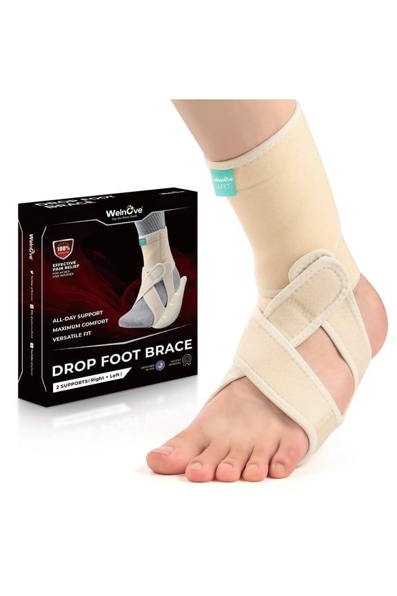 2 Pack Drop Foot Brace with Arch SupportAFO Brace for Walking Relieve The Instability of Lower Limbs by Foot Drop, MS, TBI, Spinal Cord Injury, Cerebral Palsy(Beige, Include Left and Right)