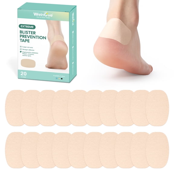 Welnove 20 Count Moleskin Adhesive Pads for Feet - Beige Rectangle Blister Bandages & Skin Tape Stickers - Mole Skin Patch for Heels
