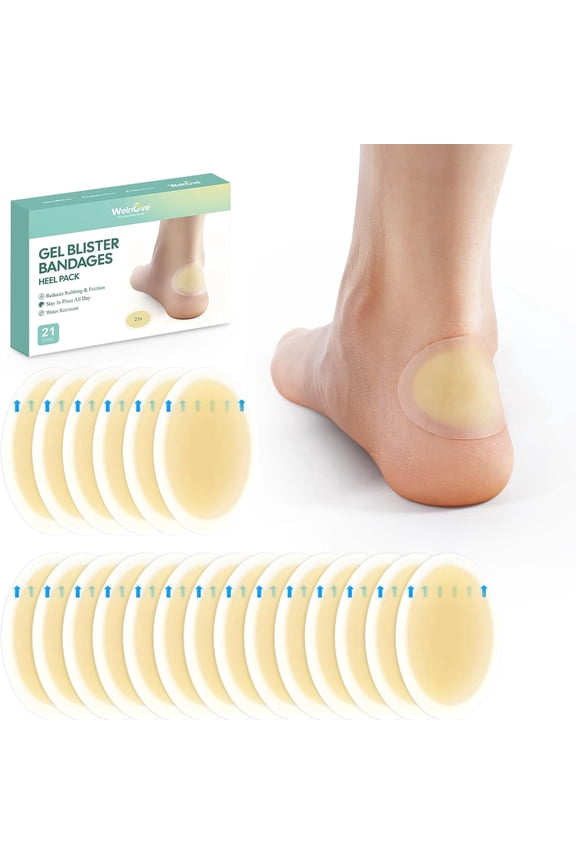 21 Count Gel Blister Bandages Heel Pack, Beige Waterproof Heel Blister Pads for Shoe Rubbing, Running & High Heels Friction Relief