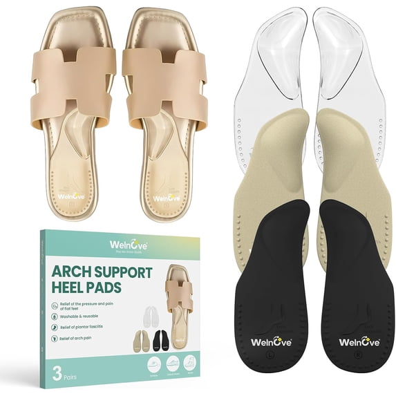 Welnove 3 Pairs Arch Support Shoe Insoles for Flat Feet, Gel Arch Inserts for Plantar Fasciitis, Adhesive Arch Pad for Relieve Pressure and Feet Pain - (S)
