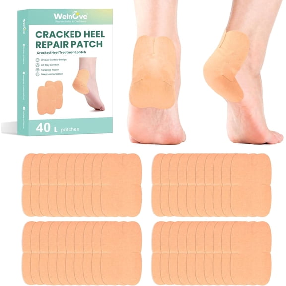 Welnove 40 Pcs Large Heel Protectors for Cracked Heel Repair Moisturizing Adhesive Patches for Severely Dry, Cracked Heels Protection, Relief