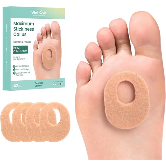 Welnove 42 Count Corn and Callus Cushion Pads with Maximum Stickiness, Medical Grade Soft Felt for All Day Pain Relief, Men & Women