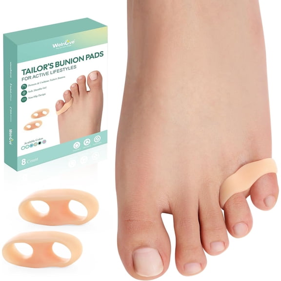 Welnove 8 Pack Pinky Toe Protector Bunion Cushion Overlapping Toe Bunion Cushion with Separator Pain Relief Gel Shield,Sport Spacers,Beige
