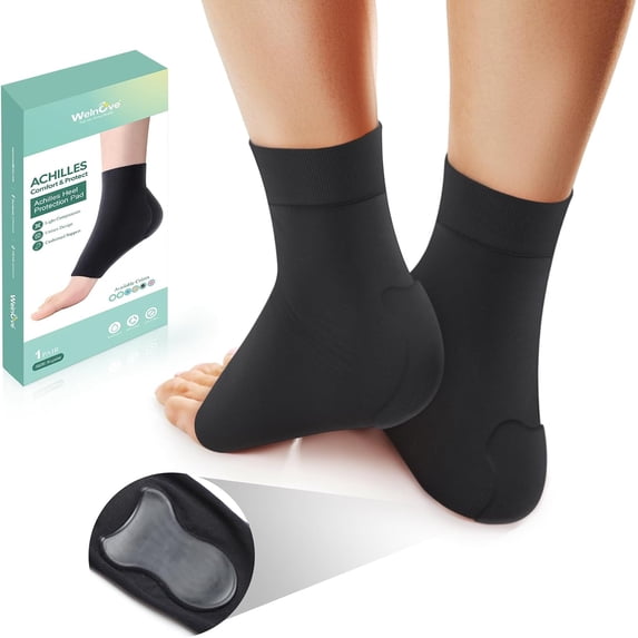 Welnove Achilles Tendonitis Heel Protector Socks, Achilles Tendon Support Compression Socks, Gel Padded Sleeve for Cushion & Protection of Bursitis, Tenderness, Dry Cracked