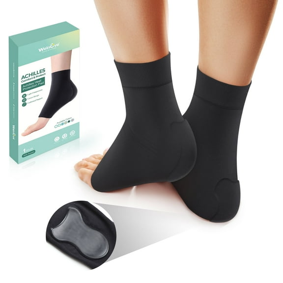 Welnove Achilles Tendonitis Heel Protector Socks - (FSA & HSA) Achilles Tendon Support Compression Socks - Gel Padded Sleeve for Cushion & Protection of Bursitis, Tenderness, Dry Cracked, Regular