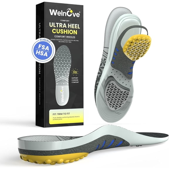Welnove Achilles Tendonitis Relief Insoles for Women & Men - Heel Cushion for Heel Pain Relief Heel Spur , L-M: 10-12