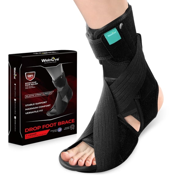 Welnove Adjustable AFO Foot Drop Brace, Lightweight Ankle Support, Maintains 90 Dorsiflexion Relieves Drop Foot, Achilles Tendonitis, Ankle Sprain